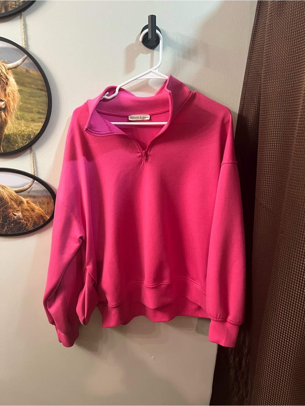 Zenana Outfitters Hot Pink Quarter-Zip Pullover